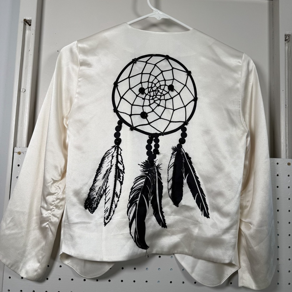 Pencey‎ Dream Catcher Silk Jacket Women's Size XS Cream Beading Detail Party